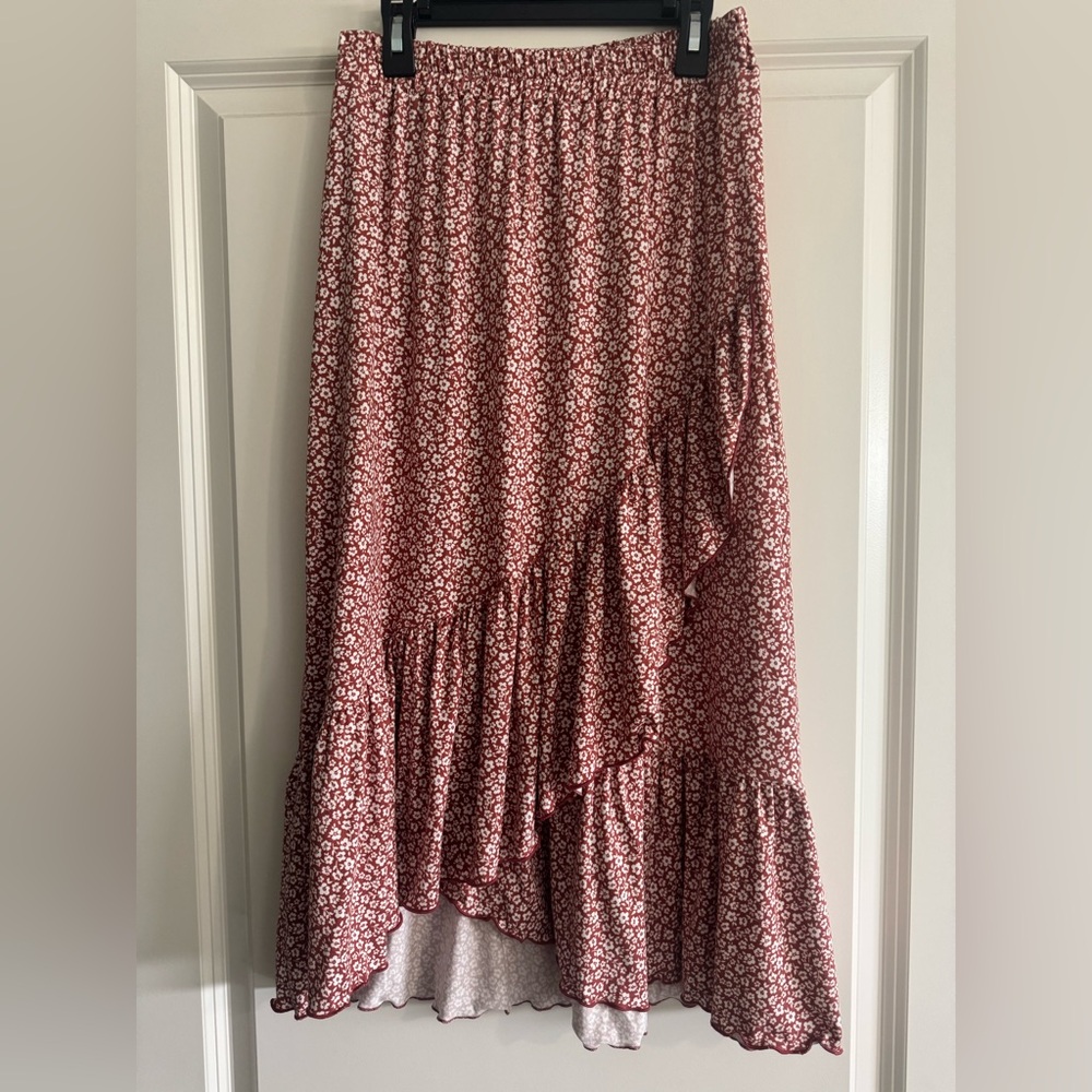Floral Ruffle Midi Skirt size small